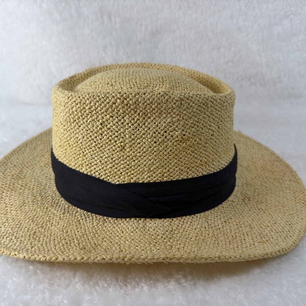 Women’s  Straw Fedora Hat with Black Band - Neutral (H039)